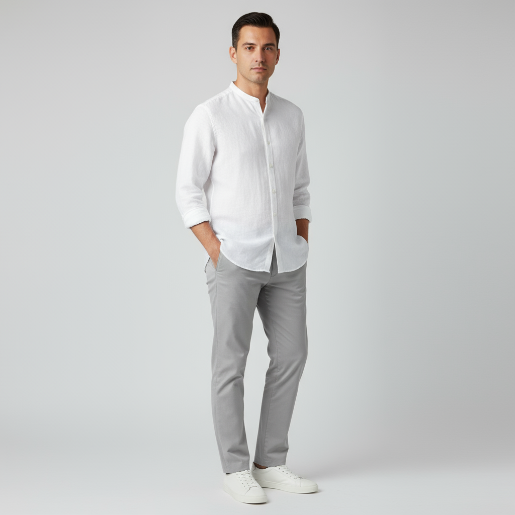 Invoux Sorrento Band Collar Linen Shirt