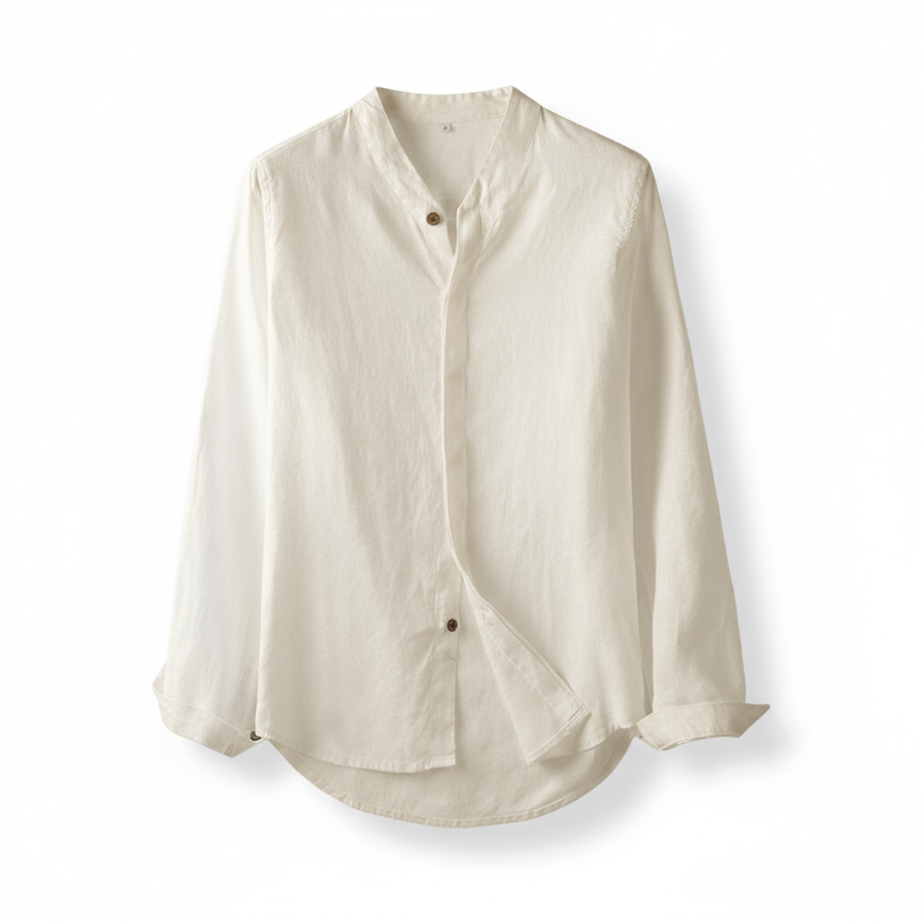 Invoux Sorrento Band Collar Linen Shirt